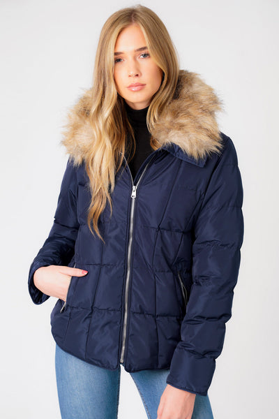 Safflower 2 Longline Quilted Puffer Coat with Hood In Black