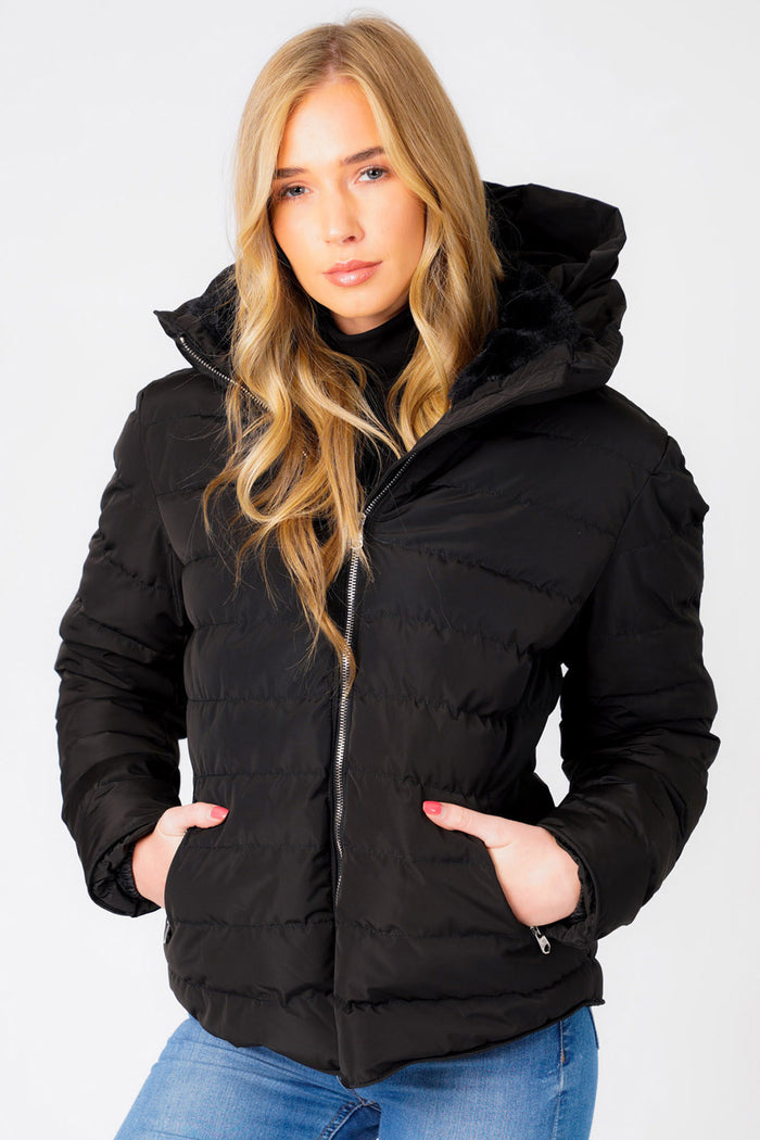 Quince Quilted Puffer Jacket with Extendable Hood in Black - Tokyo Lau ...