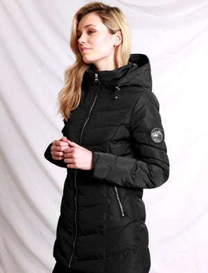 Safflower 2 Longline Quilted Puffer Coat with Hood In Black - triatloandratx