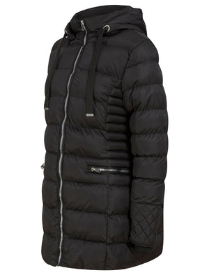Shania Longline Quilted Puffer Coat with Hood in Black - triatloandratx