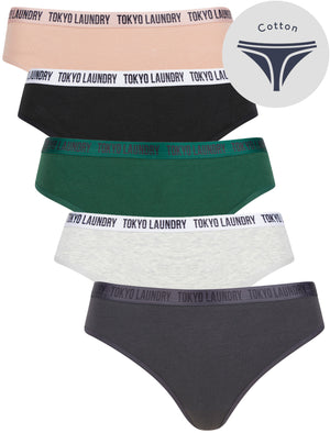 Bella (5 Pack) Cotton Assorted Thongs in Nine Iron / Light Grey Marl / Dark Green / Jet Black / Misty Rose - triatloandratx