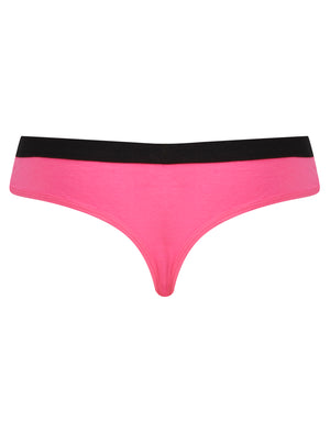 Cher (5 Pack) Cotton Assorted Thongs in Jet Black / Azalea Pink / Flame Scarlet - triatloandratx