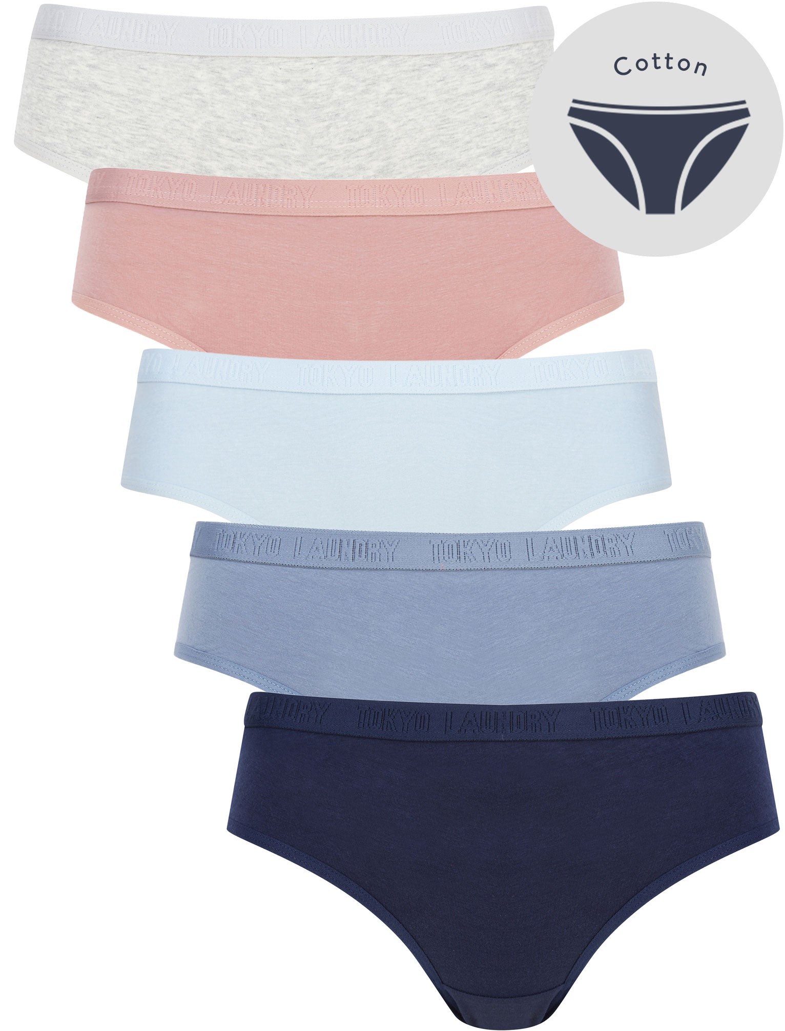 Womens Underwear Noa (5 Pack) Cotton Assorted Briefs in Black Iris / Flint Stone / Celestial Blue / Woodrose / Light Grey Marl - Tokyo Laundry / M - Tokyo Laundry
