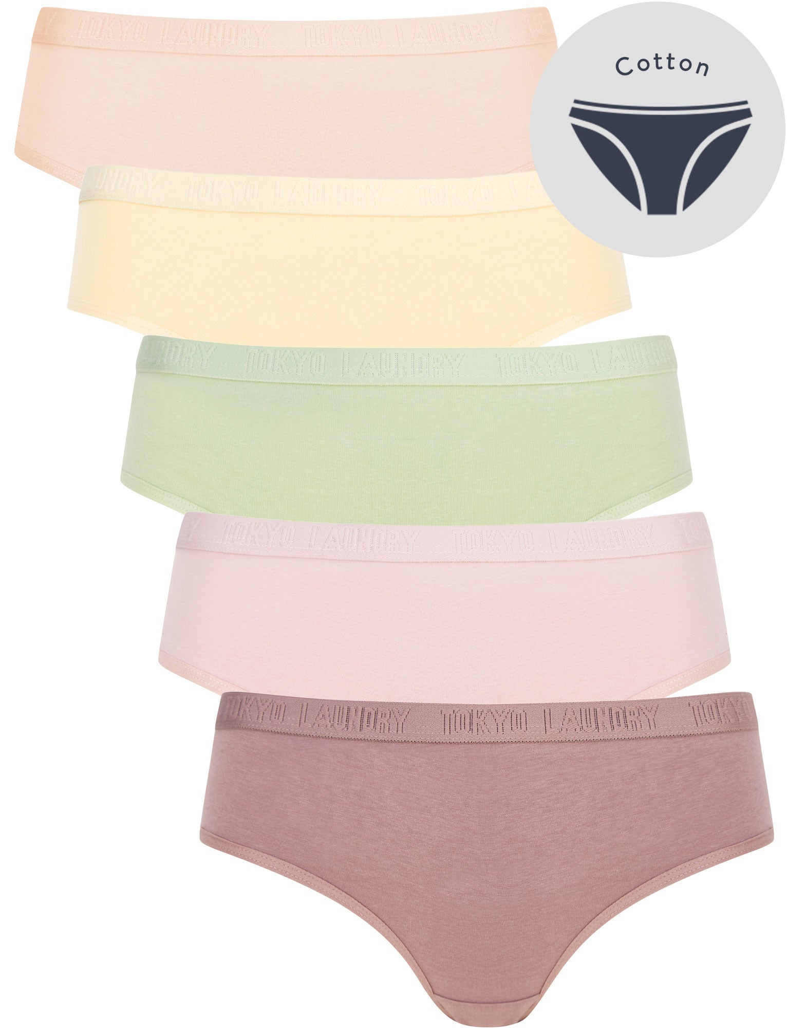 Womens Underwear Noa 2 (5 Pack) Cotton Assorted Briefs in Twilight Mauve / Violet Ice / Desert Sage / Lambs Wool / Mahogany Rose - Tokyo Laundry / XS - Tokyo Laundry