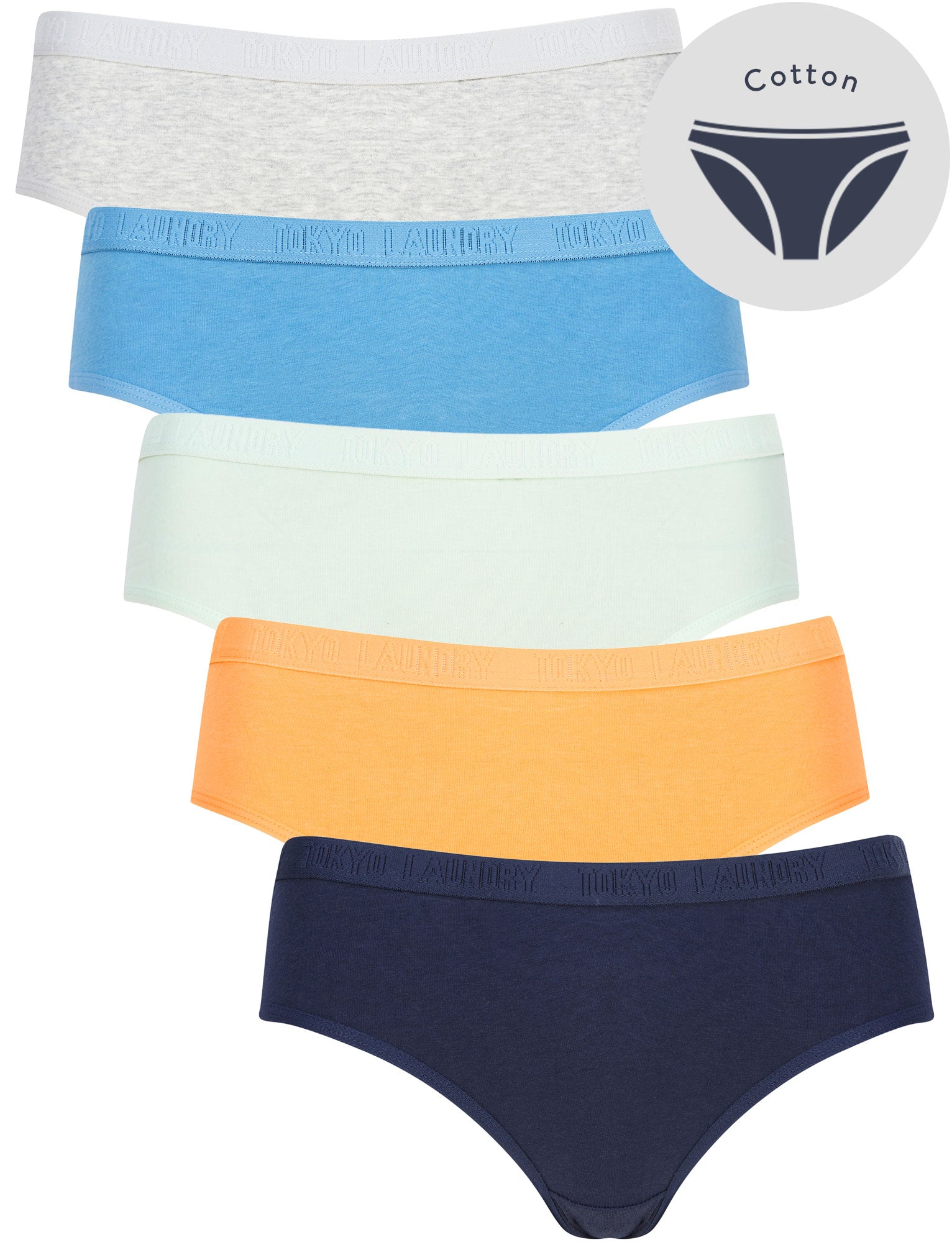Womens Underwear Noa 3 (5 Pack) Cotton Assorted Briefs in Black Iris / Muskmelon / Celadon / Niagara / Light Grey Marl - Tokyo Laundry / L - Tokyo Laundry
