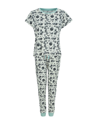 Leopard Mix Print 2PC Cotton Lounge Pyjama Set in Gardenia White - triatloandratx