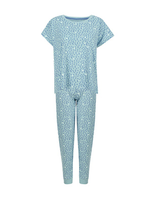 Spot Print 2PC Cotton Lounge Pyjama Set in Skyway - triatloandratx