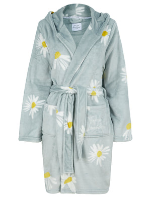 Women's Daisy Soft Fleece Tie Robe Dressing Gown with Hooded Ears in Micro Chip Grey - triatloandratx