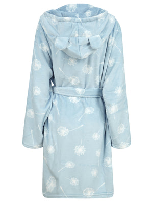 Women's Dandelion Soft Fleece Tie Robe Dressing Gown with Hooded Ears in Skyride - triatloandratx