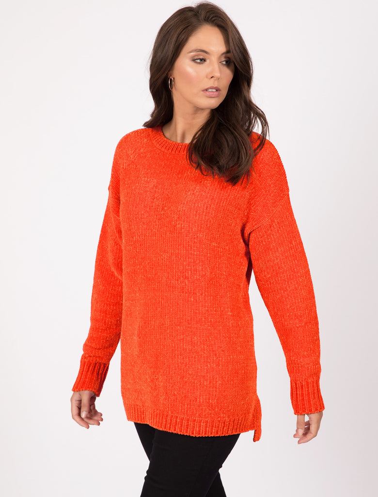 Celia Crew Neck Chenille Knitted Jumper in Red - Tokyo Laundry
