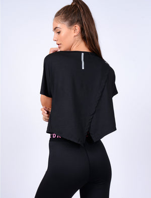Ellie Crossover Back Cropped Sports Top in Black - triatloandratx Active