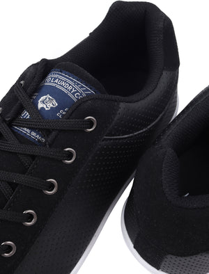 Richmondy Perforated Faux Leather / Suede Low Top Lace Up Trainers in Navy - triatloandratx
