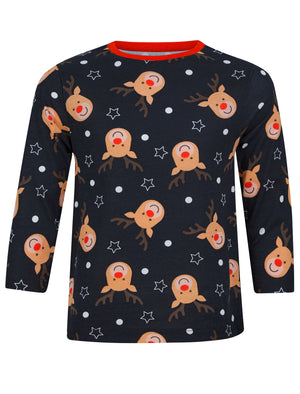 Boy's Rudolph Repeat Motif 2PC Lounge Pyjama Set in Navy - Merry Christmas Kids (4-12yrs)