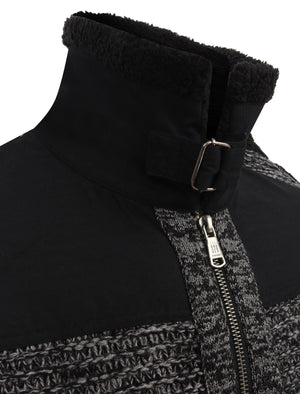 Universal Zip Through Wool Blend Knitted Jacket with Borg Lined Collar in Black / Grey Twist - Dissident