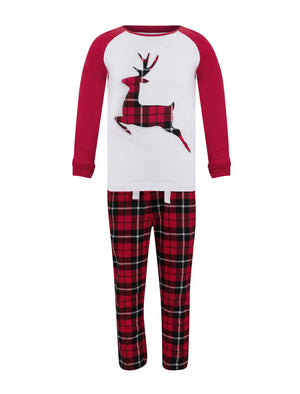 Girl's Reindeer 2pc Lounge Set in Red / Red Black Check - Merry Christmas Kids (4-12yrs)