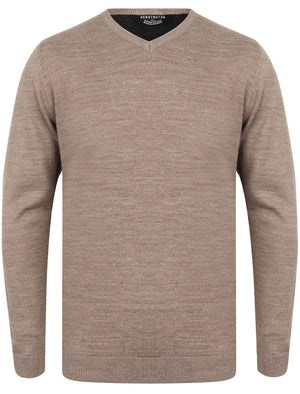 Jarrett Basic V Neck Knitted Jumper in Taupe Marl - Kensington Eastside