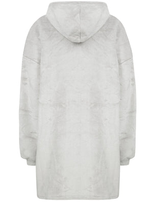 Adult Snuggle Soft Fleece Borg Lined Oversized Hooded Blanket with Pocket in Light Grey Marl  - triatloandratx