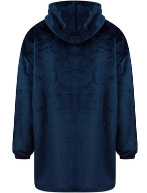 Adult Snuggle Soft Fleece Borg Lined Oversized Hooded Blanket with Pocket in Navy  - triatloandratx