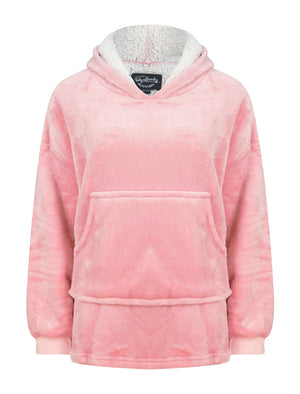 Kids Snuggle Soft Fleece Borg Lined Oversized Hooded Blanket with Pocket in Light Pink  - triatloandratx Kids (4-12yrs)