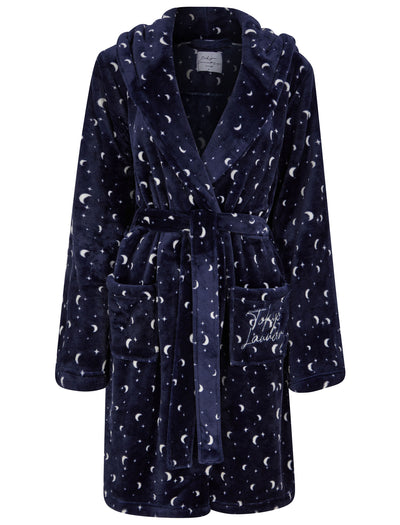 Women's luxury navy soft fleece dressing gown with pockets