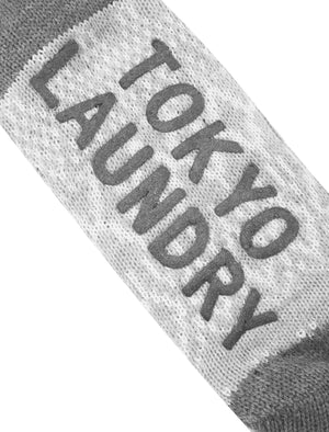 Atlantia Jacquard Fairisle Print Borg Lined Chunky Knit Slipper Socks in Grey - triatloandratx