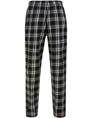 Bennett Brushed Flannel Woven Checked Cotton Lounge Pants in Jet Black  - triatloandratx