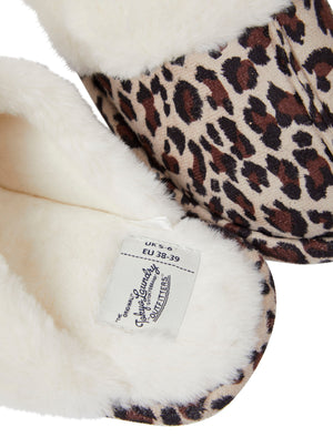 Bogota Faux Suede Mule Slippers with Faux Fur Lining & Trim in Leopard Print - triatloandratx
