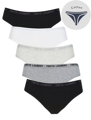 Bonny (5 Pack) Cotton Assorted Thongs in Black / White / Light Grey Marl / Mid Grey Marl - triatloandratx