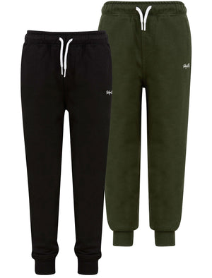 Boy's Pillar (2 Pack) Cotton Rich Cuffed Joggers Set in Black / Duffle Bag Green - triatloandratx Kids (5-13yrs)