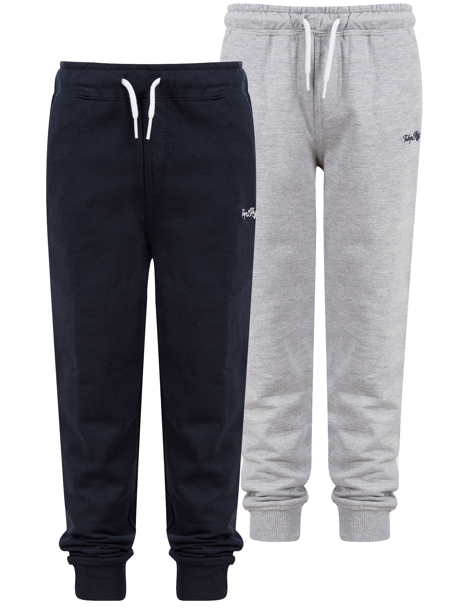 sweatpants boy's pillar (2 pack) cotton rich cuffed joggers set in light grey marl / navy kids (5-13yrs) / 5-6 years - tokyo laundry