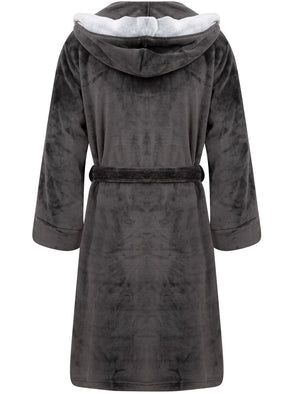 Men's Buckingham Soft Fleece Bonded Dressing Gown with Hood in Dark Grey - triatloandratx