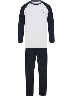 Farlov 2pc Long Sleeve Cotton Lounge Set in Optic White / Sky Captain Navy - triatloandratx