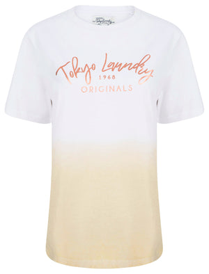 Inca Rose Gold Foil Motif Dip Dye Cotton Jersey T-Shirt in Sandshell - triatloandratx
