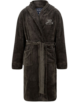 Men's Kirkway Soft Fleece Hooded Dressing Gown with Tie Belt in Dark Grey - triatloandratx