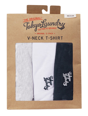 Koppelo (3 Pack) Crew Neck Cotton T-Shirts In White / Light Grey Marl / Navy - triatloandratx