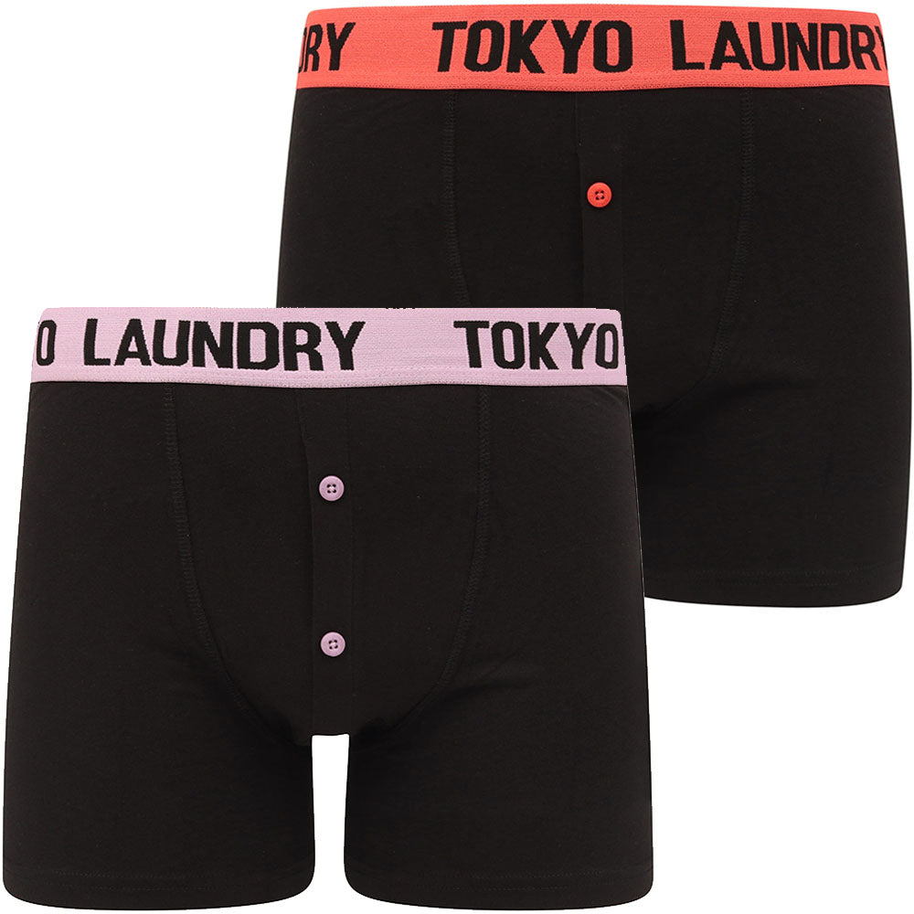 Mens Underwear Nelson 2 (2 Pack) Boxer Shorts Set In Hot Coral / Lavender Herb / S - Tokyo Laundry