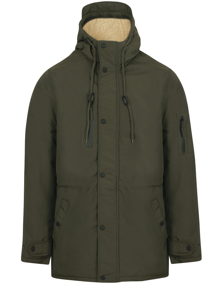 Pulsar Borg Lined Hooded Parka Coat In Rosin Khaki - Tokyo Laundry