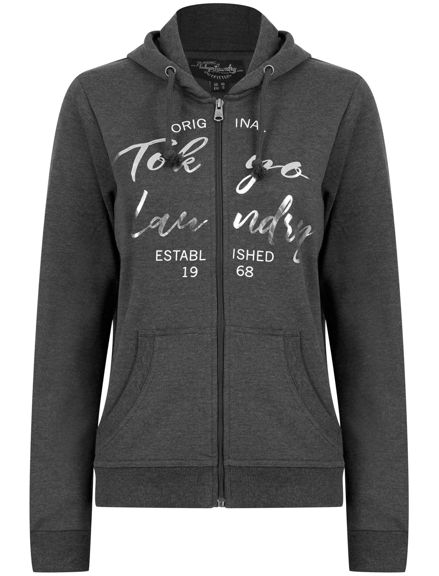 Hoodies / Sweatshirts Rayne Zip Through Hoodie With Foil Motif In Charcoal Marl / 8 - Tokyo Laundry