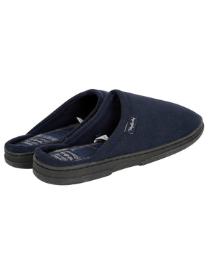 Rickman Mule Slippers with Brushed Check Lining in Navy - triatloandratx