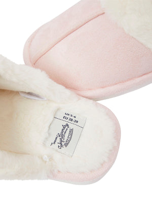 Rio Faux Suede Mule Slippers with Faux Fur Lining & Trim in Light Pink - triatloandratx