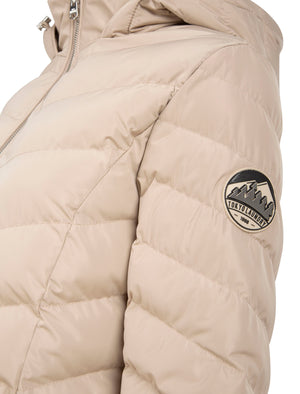 Safflower 2 Longline Quilted Puffer Coat with Hood In Stone - triatloandratx