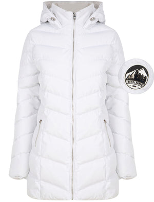 Safflower 2 Longline Quilted Puffer Coat with Hood In White - triatloandratx