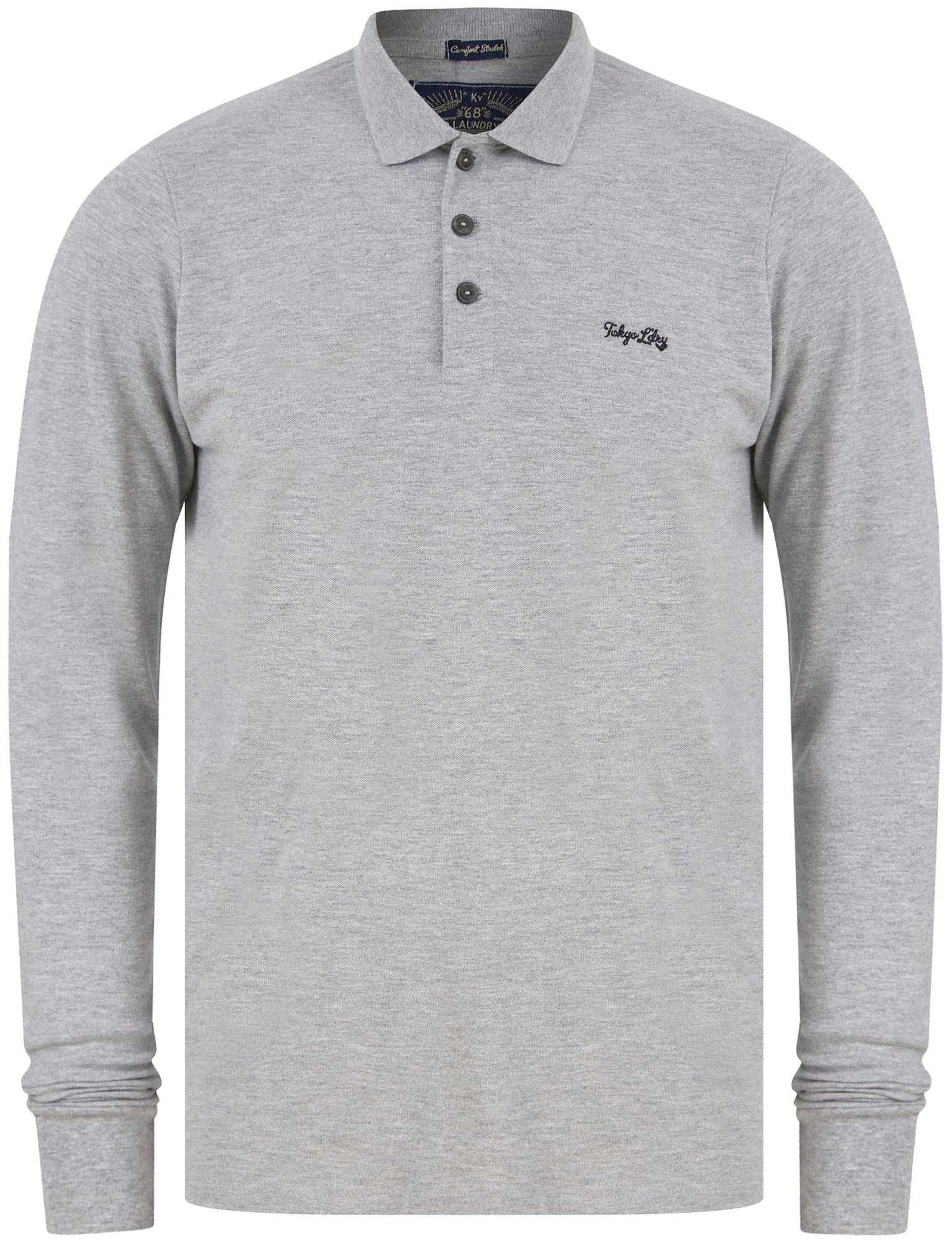 long sleeve tops seathwaite long sleeve cotton pique polo shirt in light grey marl / s - tokyo laundry