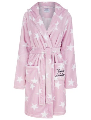 Women's Stars 2 Soft Fleece Tie Robe Dressing Gown with Hooded Ears in Winsome Lilac - triatloandratx