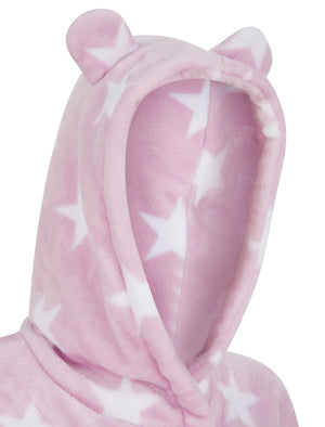 Women's Stars 2 Soft Fleece Tie Robe Dressing Gown with Hooded Ears in Winsome Lilac - triatloandratx