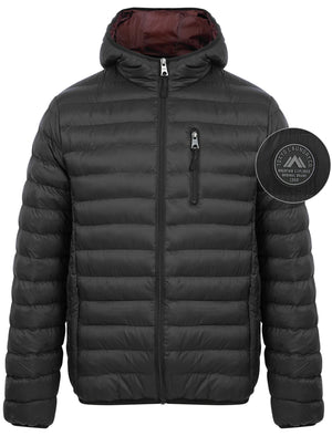 Nadav Quilted Puffer Jacket with Hood in Jet Black / Burgundy - triatloandratx