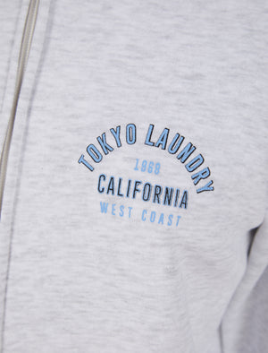 West Cali Brushback Fleece Zip Through Hoodie in Ice Grey Marl - triatloandratx