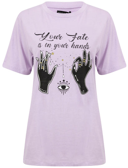 Fate In Your Hands Motif Cotton T-Shirt in Pastel Lilac - Weekend Vibes Image 1