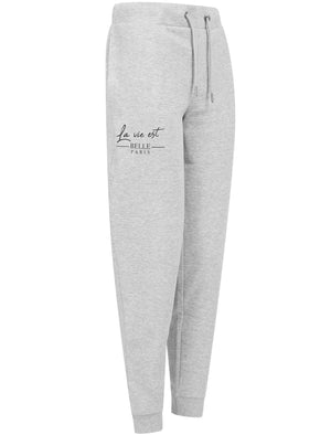 Serafina Motif Brushback Fleece Cuffed Joggers in Light Grey Marl - Weekend Vibes