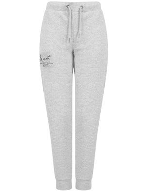 Serafina Motif Brushback Fleece Cuffed Joggers in Light Grey Marl - Weekend Vibes